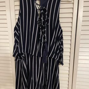 Summer Romper -Navy blue stripped with tassels